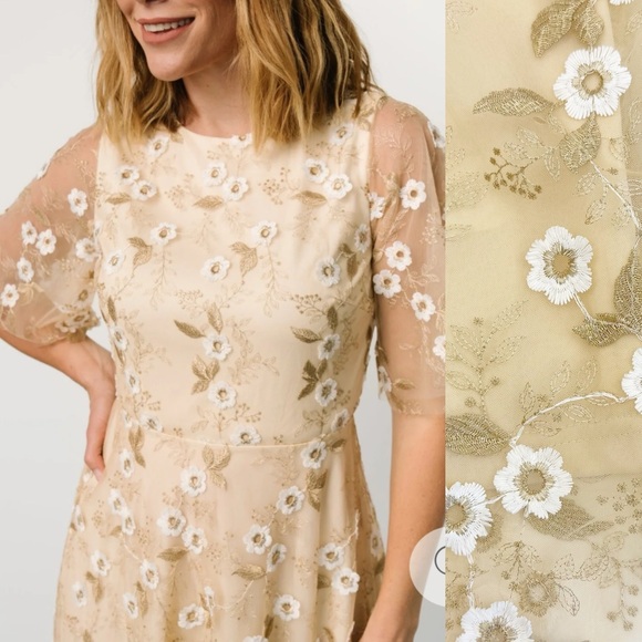 Baltic Born Arabella Embroidered Tulle Maxi Dress: Gold White Floral Event - Picture 5 of 16